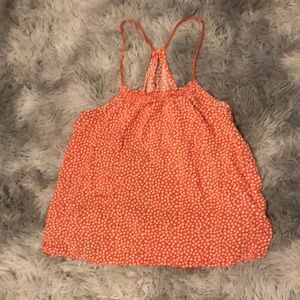 Orange Floral Tank Top, Slit Back, Small